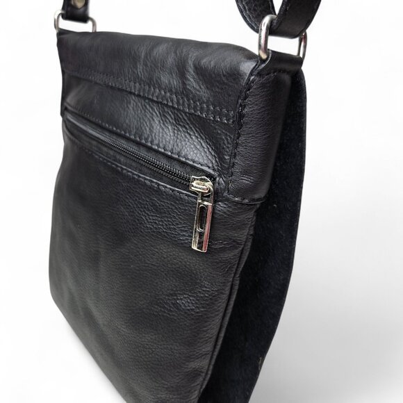 I. Medici Firenze Black Leather Crossbody Purse Women's Flap Front Boxy Designer - Picture 5 of 9